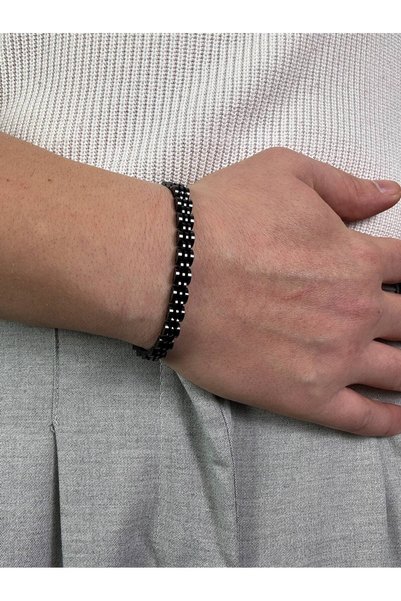 Arvens Black Men's Stainless Steel Bracelet, Non-Tarnishing, Colorfast, Clip-On Bracelet, Combinable