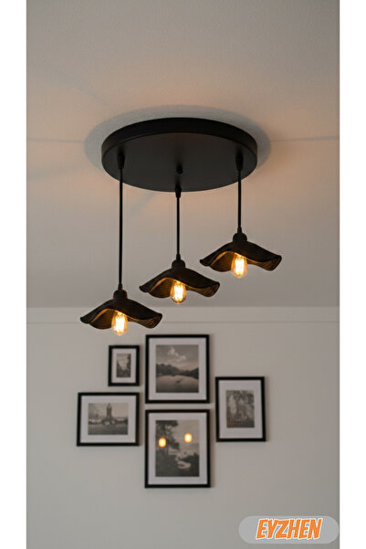 Eyzhen Bohem Şekil Verilebilir Siyah 3’lü Avize Rustik Dekoratif Salon Mutfak...