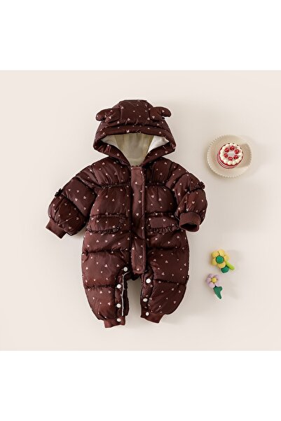 melisam.msg Baby Girl Heart Patterned Inflatable Jumpsuit with Thick Cute Fle...