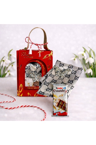 velve Martisor women's gift set – satin scarf, butterfly brooch, Kinder Country