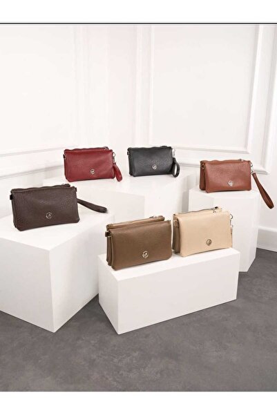 ÖZÜM TAKI Women's 3-Compartment Snowy Detail Shoulder Bag Mink