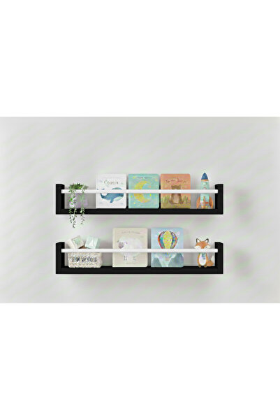 EGN WOODS 80X9 2-Piece Black Mdf Baby Room Organizer Children's Room Montesso...