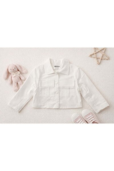 Lolliboomkids Jachetă crop cu detaliu buzunar, culoare ecru, închidere cu cap...