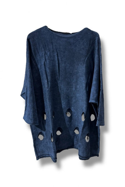 SUMEF 100% Cotton Knitwear Tunic Blouse – Fits Sizes 38-52 – Navy Blue