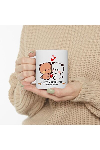 AyrStore Kişiselleştirilmiş Sevgililer Günü Sevimli Bubu ve Dudu Kahve Kupa, Ayı