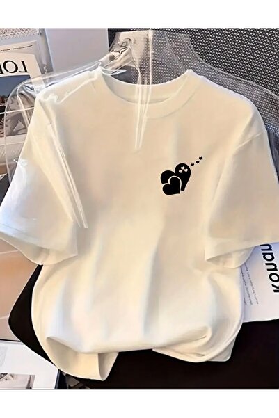 H&GHAMLEGİYİM Round Neck Casual and Comfortable Heart Print T-Shirt