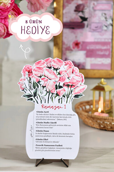 Hume Craft Rahle Görünüm Standlı Pembe Gül Temalı Çiçekli Ramazan Takvimi - R...
