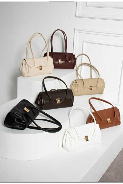 ÖZÜM TAKI Women's Lock Detail Shoulder Bag Cream