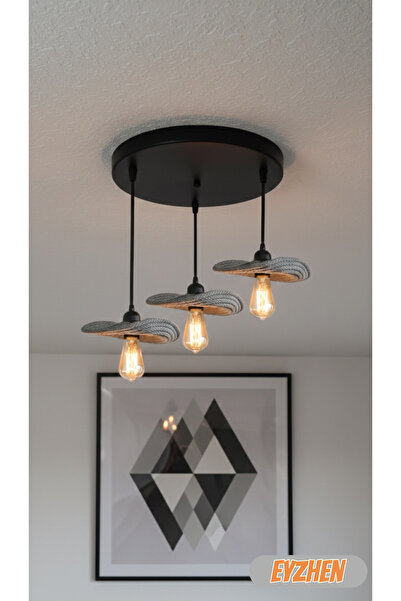 Eyzhen Bohem Şekil Verilebilir Gri 3’lü Avize Rustik Dekoratif Salon Mutfak O...