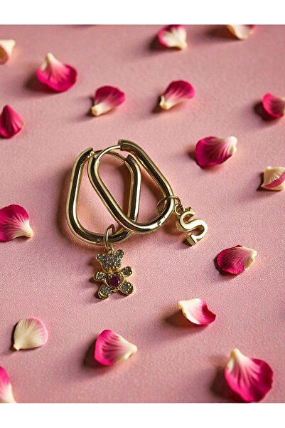 Amabel Jewelerys Valentine's Day Gift Oval Steel Earrings with Zircon Teddy B...