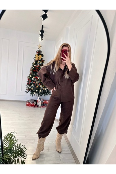 Store Bitter Brown Belted Suede Trousers