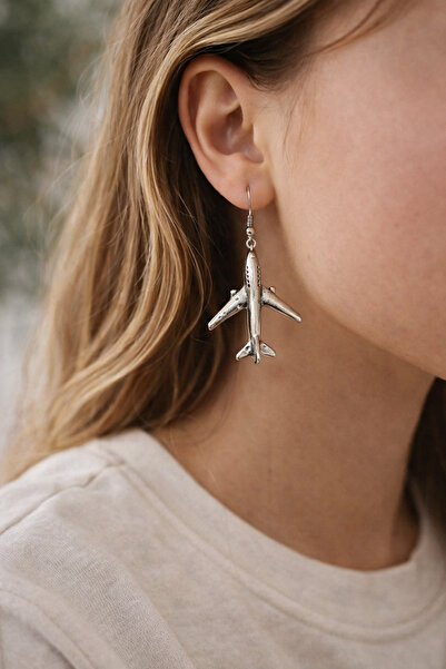 HER ŞEY NOTA www.herseynota.com أقراط متدلية فضية اللون مع شكل طائرة - تصميم ...