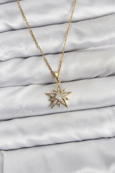 Skygo سلسلة فولاذية 316L ذهبية اللون موديل نجمة مرصعة بحجر الزركون للنساء - T...