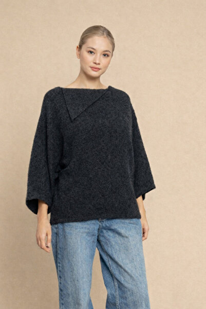 TOFİX textile Women's Oversize Relaxed Fit Boat Neck Short Sleeve Knitwear Bl...