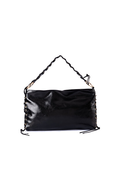 GLONDY Bondy Faux Leather Knitted Detailed Wrinkled Women's Shoulder Bag Black