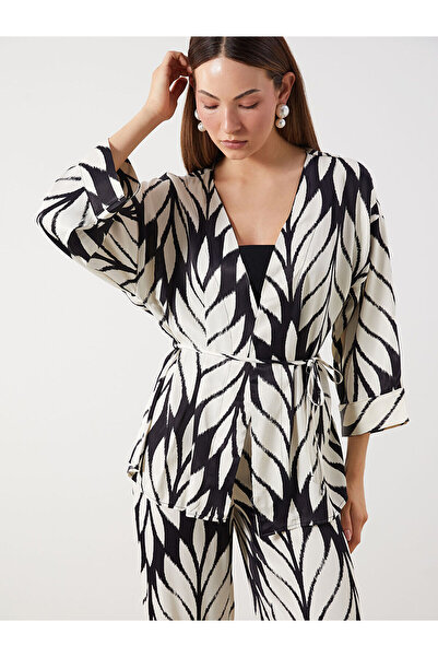 LC Waikiki Özmarka Kimono de damă din satin cu model, cu guler șal, sezon nou