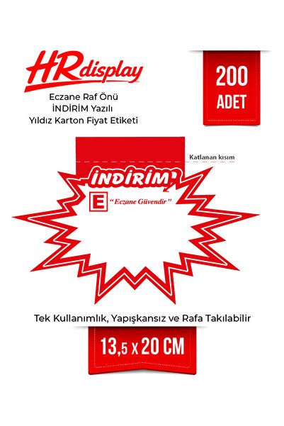 Eczane Raf Önü Kırmızı Yıldız Karton Fiyat Etiketi 13,5×20 cm (200’lü Paket)