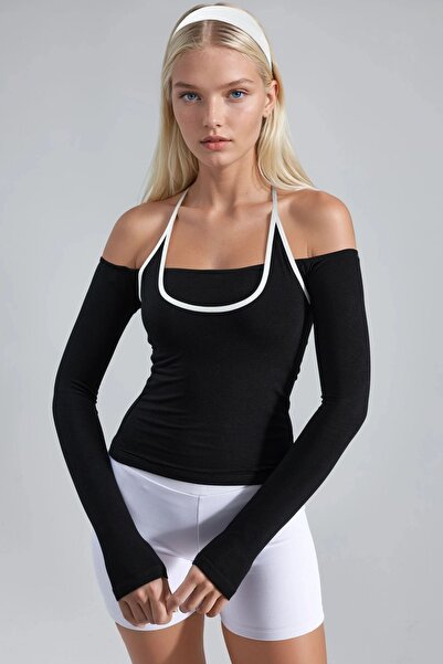 Hiccup BUSEM Контрастна блуза с детайли от трико