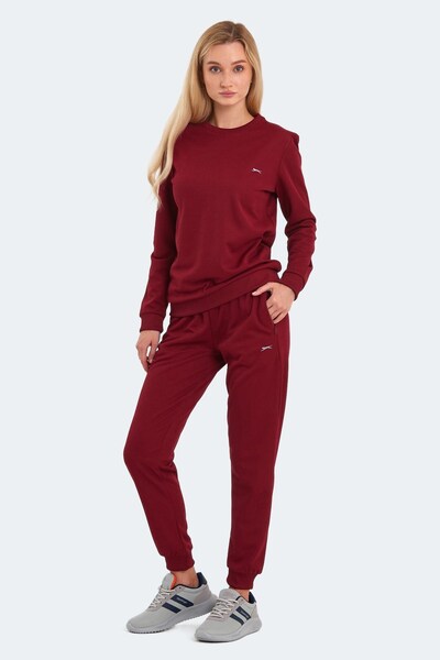 Slazenger Comfortable Women's Lace-Up Tracksuit Set Burgundy Tracksuit Set