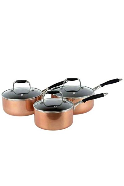 Generic Elegant Copper Cooking Pot Set with Handles - 3 Pieces