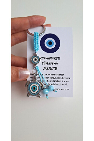 Svc Aksesuar Gift Lucky Turtle Keychain - Silver - Blue Color
