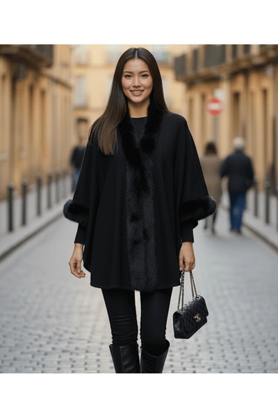 alqarat Luxury Fur-Lined Shawl Poncho