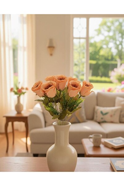 yapay çiçek evi Brown Yakamoz Rose 35cm 7 Head Vase Decor Ornament for Home