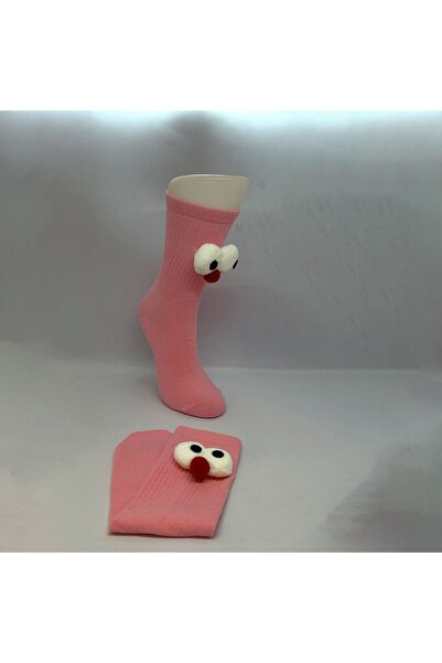 Biçorap06 Çılgın Pörtlek Göz Desenli Unisex Pembe Dikişsiz Çorap