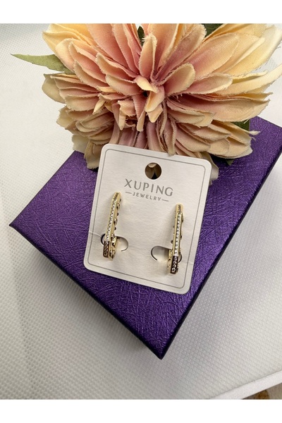 XUPING JEWELRY KUYUMCU SERİ 14K RENGİ ZİRKON ŞERİT TAŞLI ÇELİK KÜPE