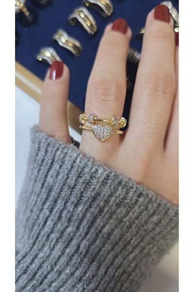 ARTEMİSİA Premium Design Sparkling Women's Double Color Ring Adjustable Witho...