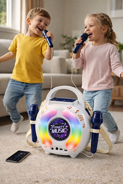 LEAN Set karaoke cu doua microfoane boxa Bluetooth MP3 inregistrare LED