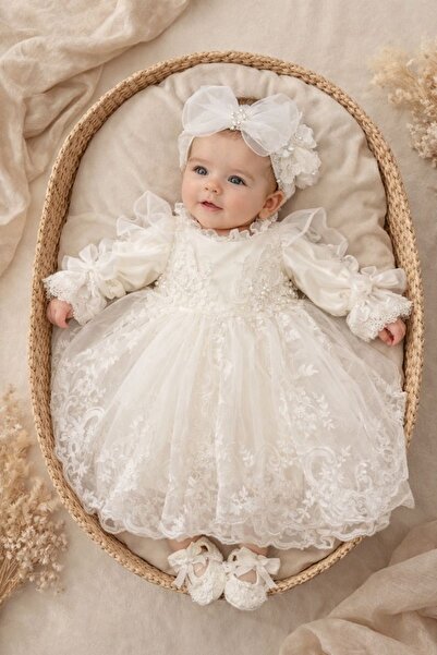 PARK BEBE Kız bebek elbise özel dikim abiye mevlüt elbisesi 3-6 ay 3 parça