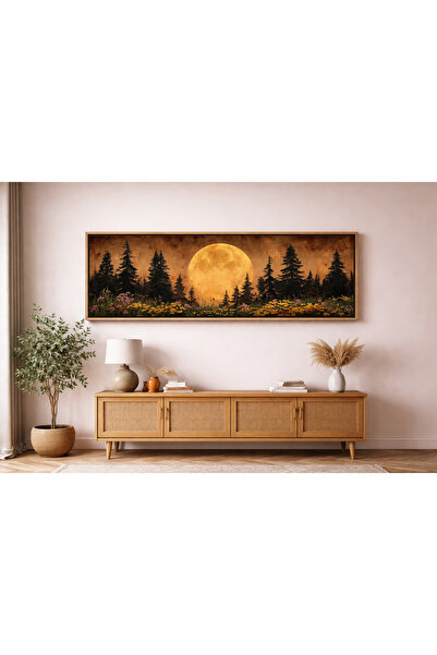 Tuba Decor Tek Parça Gerçek Ahşap Yatay Panorama Çerçeveli Tablo ay