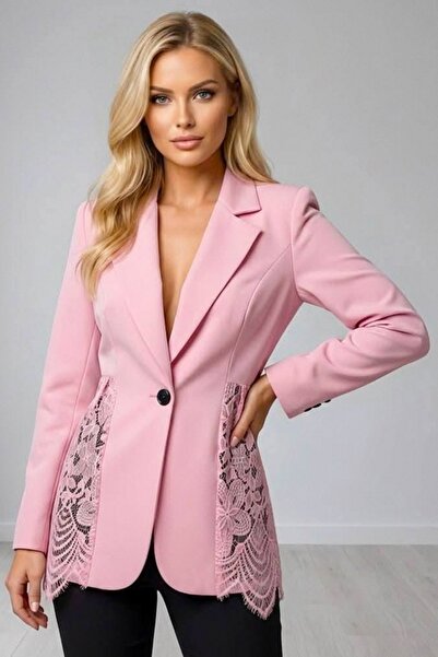 FashionForYou Roselle elegant jacket with asymmetrical lace panel, Pink, Size...