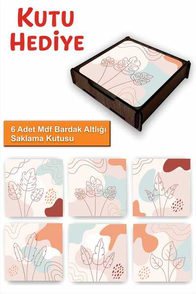 UNT Set of 6 Mdf Coasters with Storage Box – Boho Themed
