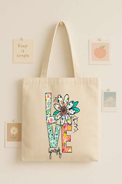 Maki Craft Love Yourself Printed Cloth Bag – Colorful Floral Pattern Tote Bag