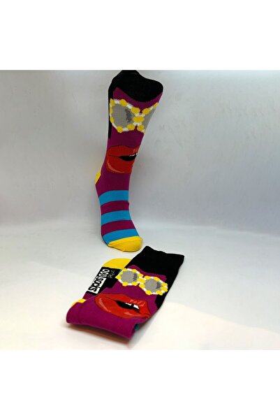 Biçorap06 Kırmızı Dudak Desenli Çılgın Çorap