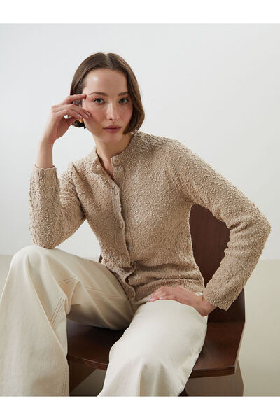 LC Waikiki Peak New Season Crew Neck Textured Women's Knitwear Cardigan