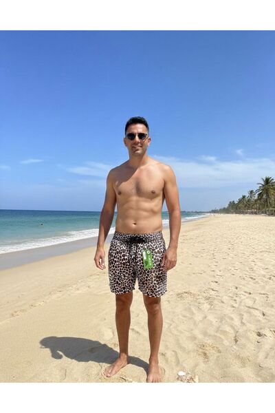 İLBESSPORT Men's Brown Spotted Swim Shorts