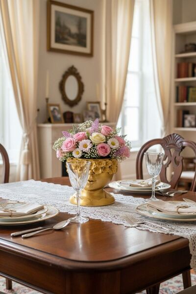 Store Gold Dekoratif Çiçekli Kız Saksı Yüz Figürlü Modern Ev Dekorasyonu