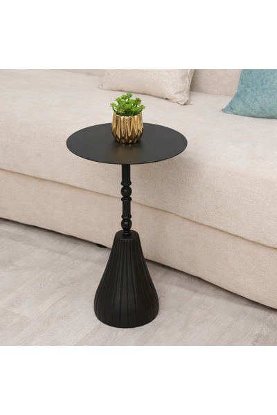 Generic "Royal Black" Round Service Table – Artificial Marble Base with Iron ...