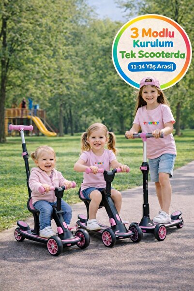 TOYFEST 3 Modlu Yönlendirmeli Ayarlanabilir Scooter Koltuklu Çocuk Scooter Fr...