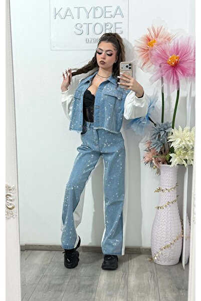 KATYDEA STORE Set din denim cu strasuri – Jachetă și pantaloni ANDREEA