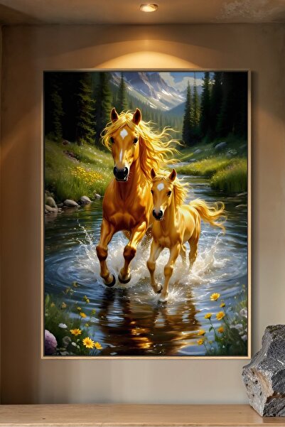 ARTAN GALLERY İtalyan Kadife At ve Yavru Duvar Tablosu | Doğa Manzarası | Yağ...