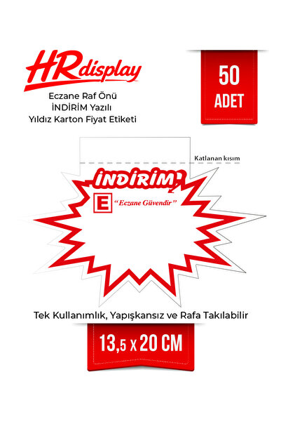 HR Display Eczane Beyaz Yıldız Karton Raf Etiketi 13,5×20 cm (50’li Paket)