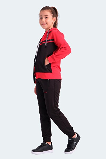 Slazenger طقم رياضي مريح للفتيات برباطات، طقم رياضي أسود/أحمر