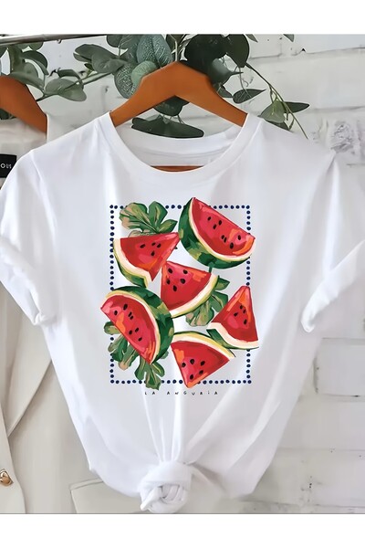yombaa Μπλουζάκι με στάμπα καρπούζι, με στρογγυλή λαιμόκοψη, casual και άνετο.