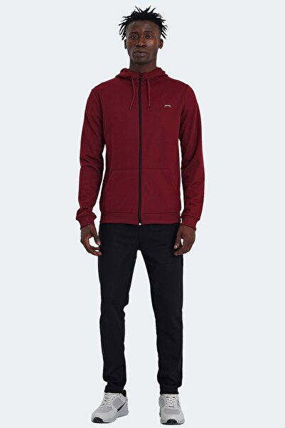 Slazenger Comfortable Hooded Zippered Burgundy Tracksuit Set Men's Tracksuit Set