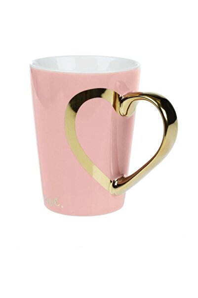 OEM New Bone Pink Mug Gold Handle Heart, "LOVE" Print, 8 x 11 cm, 350ml