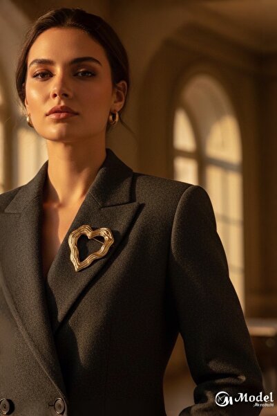 model aksesuar Altın Renk Kalp Modern Metal Broş